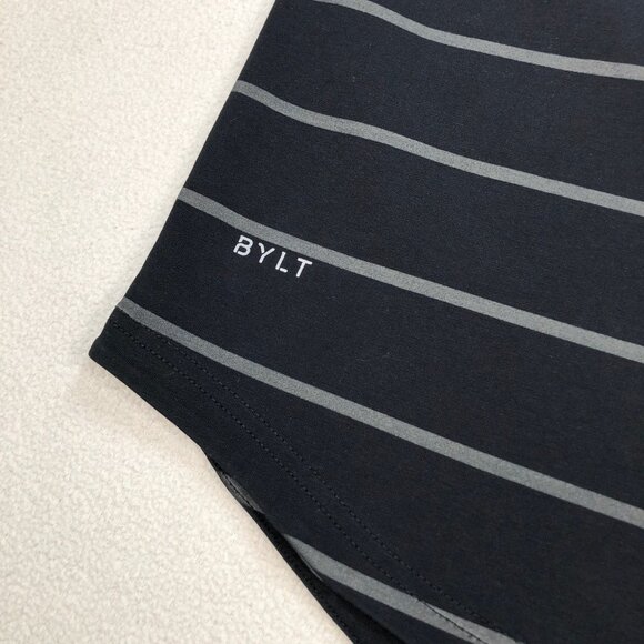 BYLT T-Shirt Mens M Black Stripe Drop Cut LUX Stretch Crew Neck Tee Short Sleeve - Picture 7 of 12